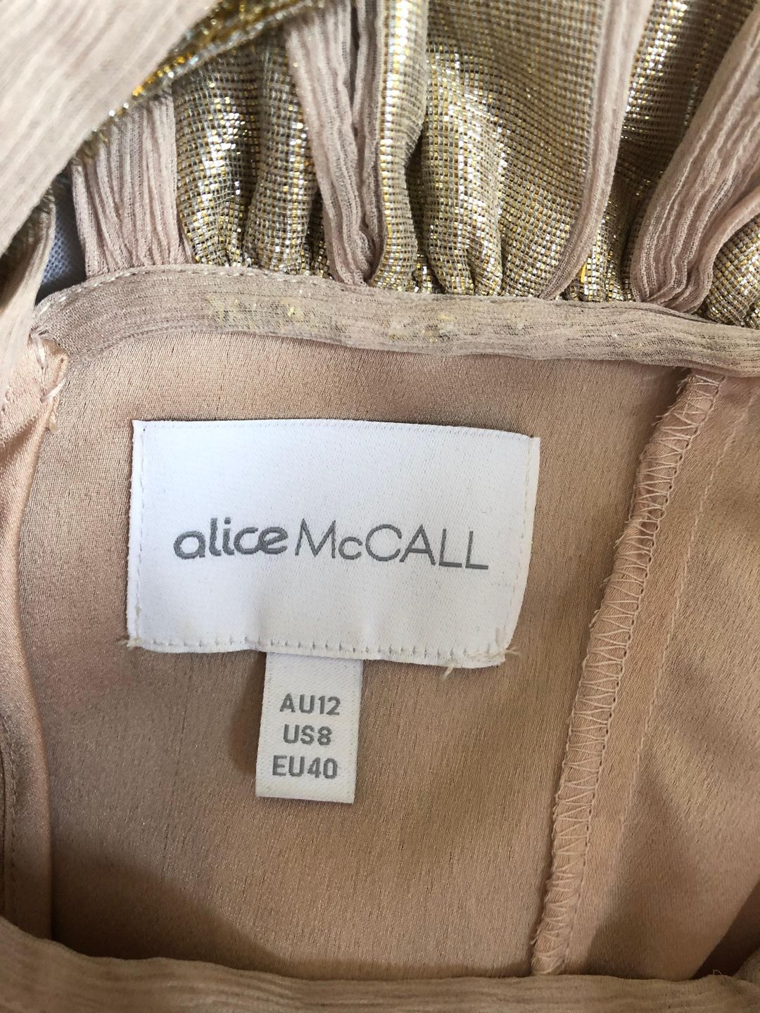 Alice mccall surrealist dress in pink and champagne. Size 12 for rent on The Volte - main image
