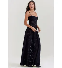 House Of CB Seren Floral Lace Back Maxi Dress Black Size AU 10 for rent on The Volte - image 3