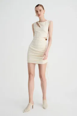 Suboo Jacqui Twist Front Mini Dress in Cream Size XS / AU 6 for rent on The Volte - image 1