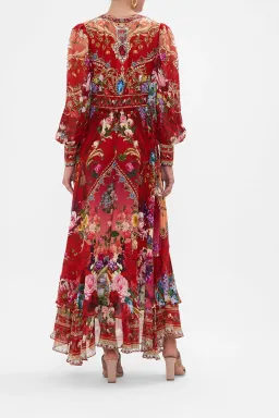 Camilla Red Long Button Front Dress ‘Rites of Roses’ Size S / AU 10 for rent on The Volte - image 2