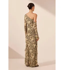 Shona Joy Hadiya Asymmetrical Long Sleeve Ruffle Maxi Dress in Hadiya Snake Print Size AU 8 for rent on The Volte - image 7