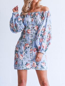 Zimmermann Bowie Off Shoulder Mini Dress Lilac Floral Print Size 1 / AU 10 for rent on The Volte - image 2