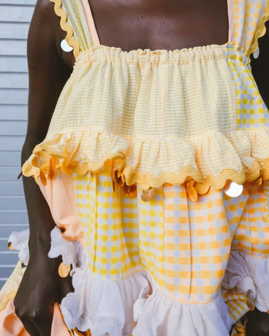 Innika Choo Ric Rac Patchwork Sequin Maxi Dress Yellow One Size for rent on The Volte - main image