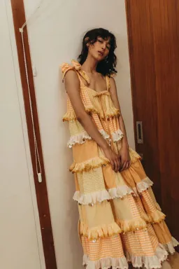 Innika Choo Ric Rac Patchwork Sequin Maxi Dress Yellow One Size for rent on The Volte - image 2