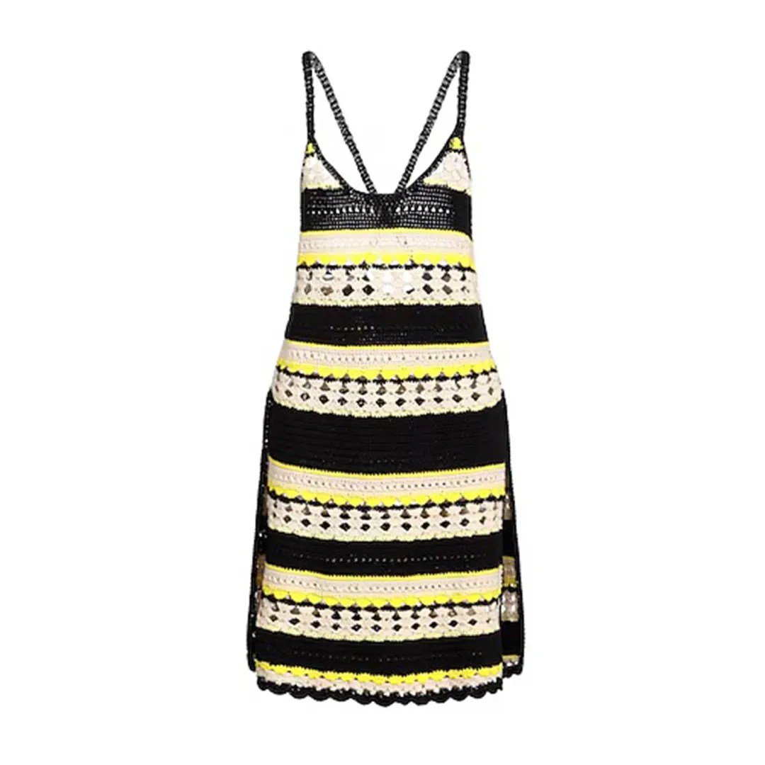 Ganni Striped Crochet Knit Slip Mini Dress Multi Size S / AU 8 for rent on The Volte - main image