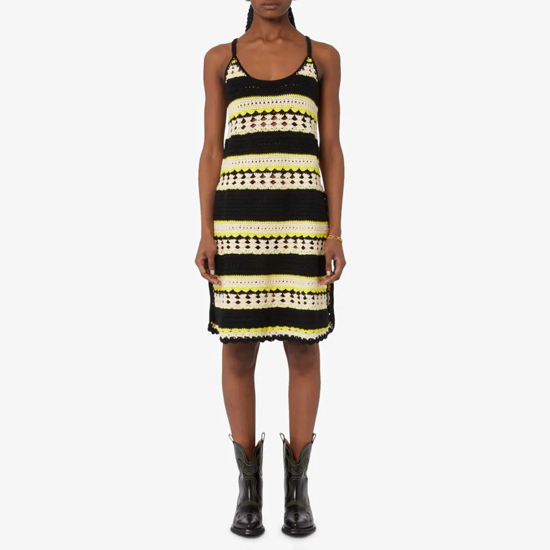 Ganni Striped Crochet Knit Slip Mini Dress Multi Size S / AU 8 for rent on The Volte - main image