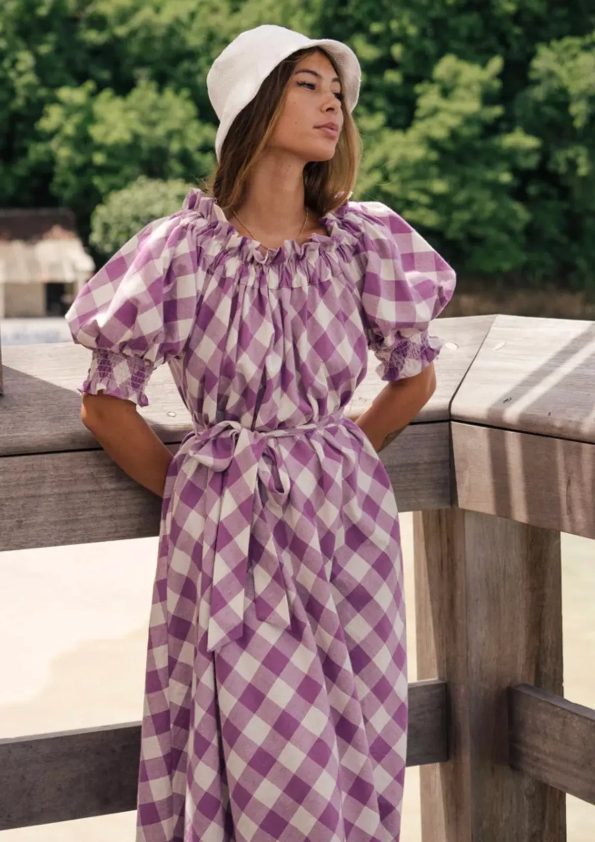 La Bohème Girls Purple Gingham Maxi Dress Print One Size for rent on The Volte - main image