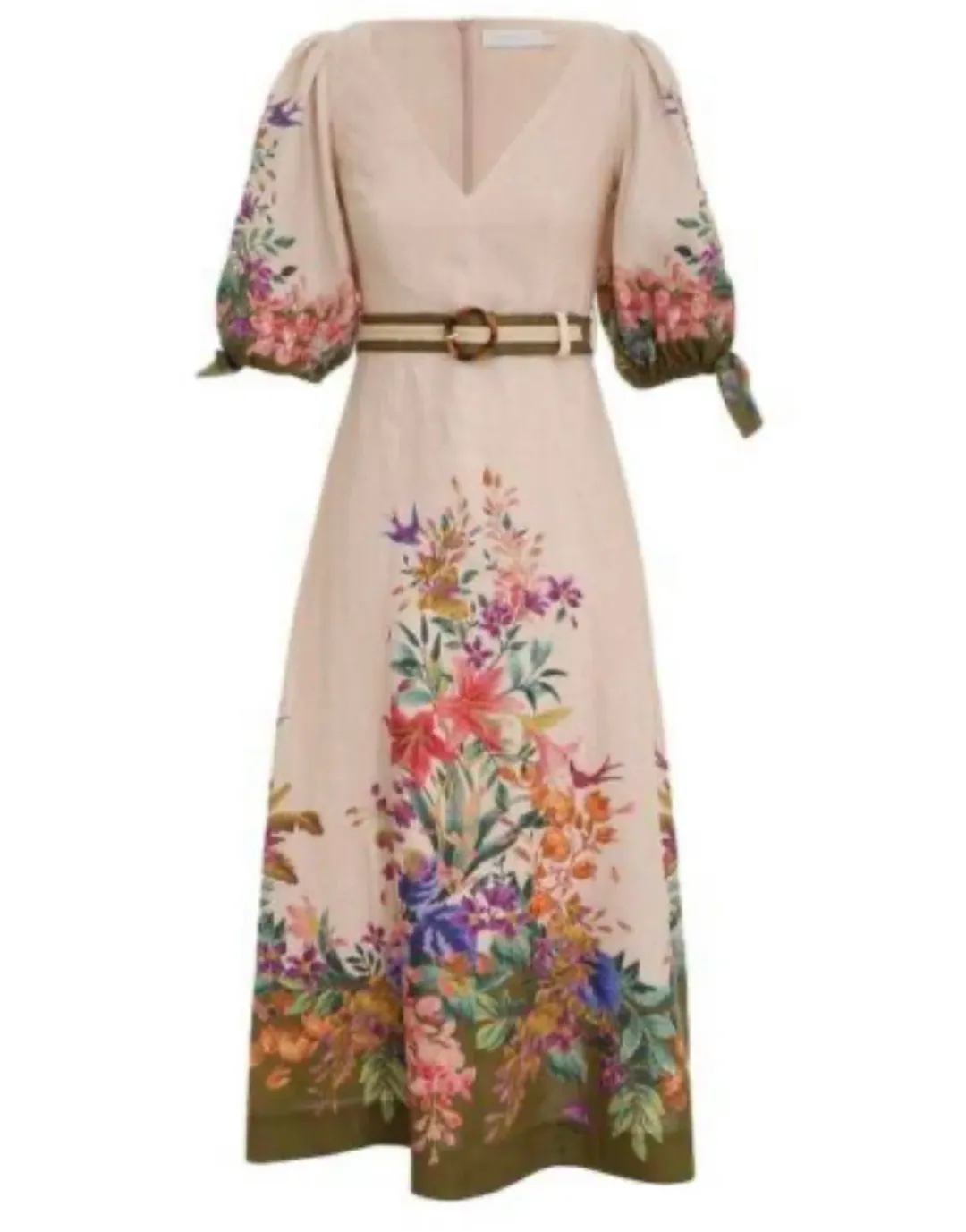 Zimmermann Tropicana Belted Floral-Print Linen Dress for rent on The Volte - main image