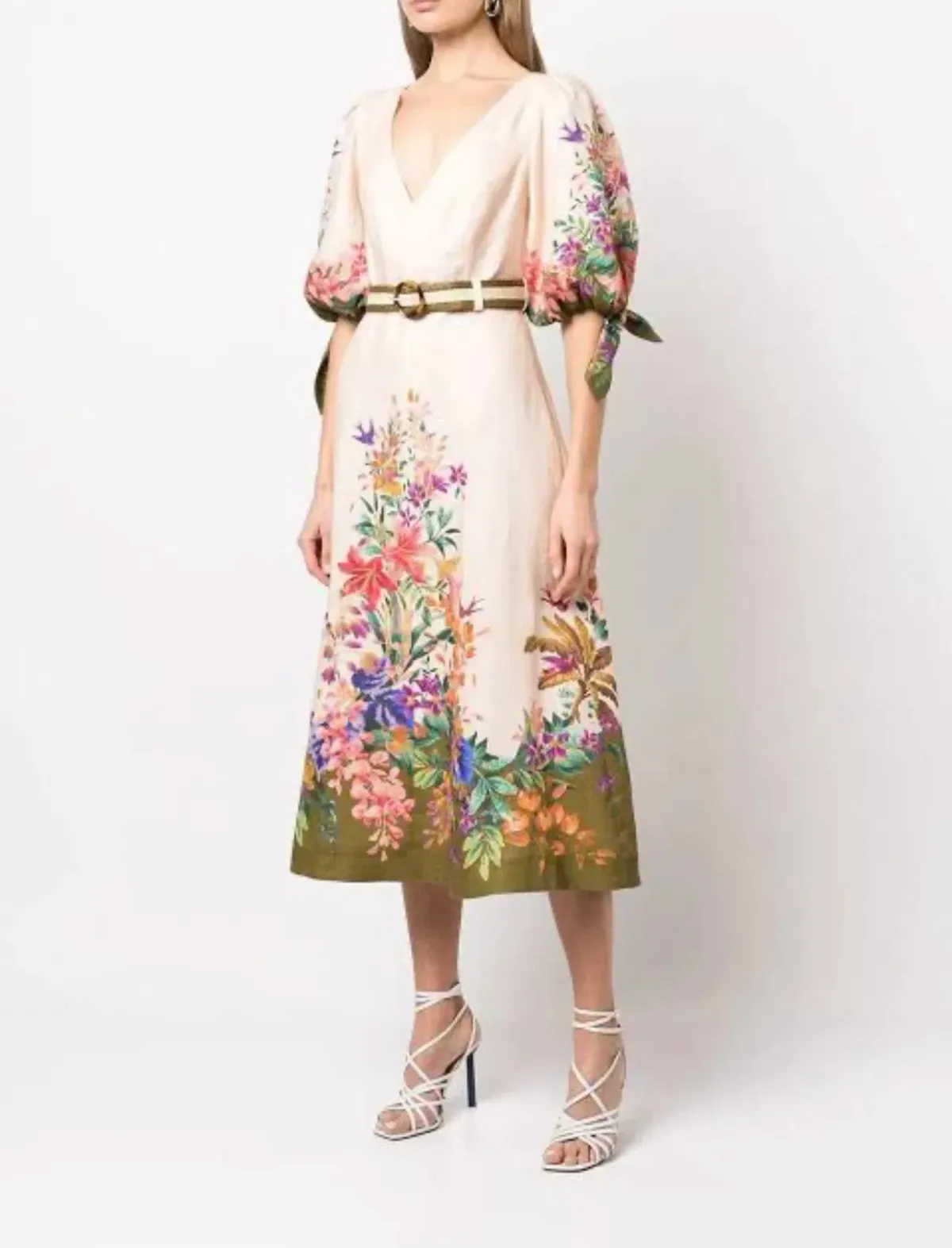 Zimmermann Tropicana Belted Floral-Print Linen Dress for rent on The Volte - main image