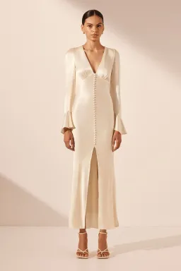 Shona Joy La Lune Frill Cuff Bias Midi Dress Cream Size 6 for rent on The Volte - image 1