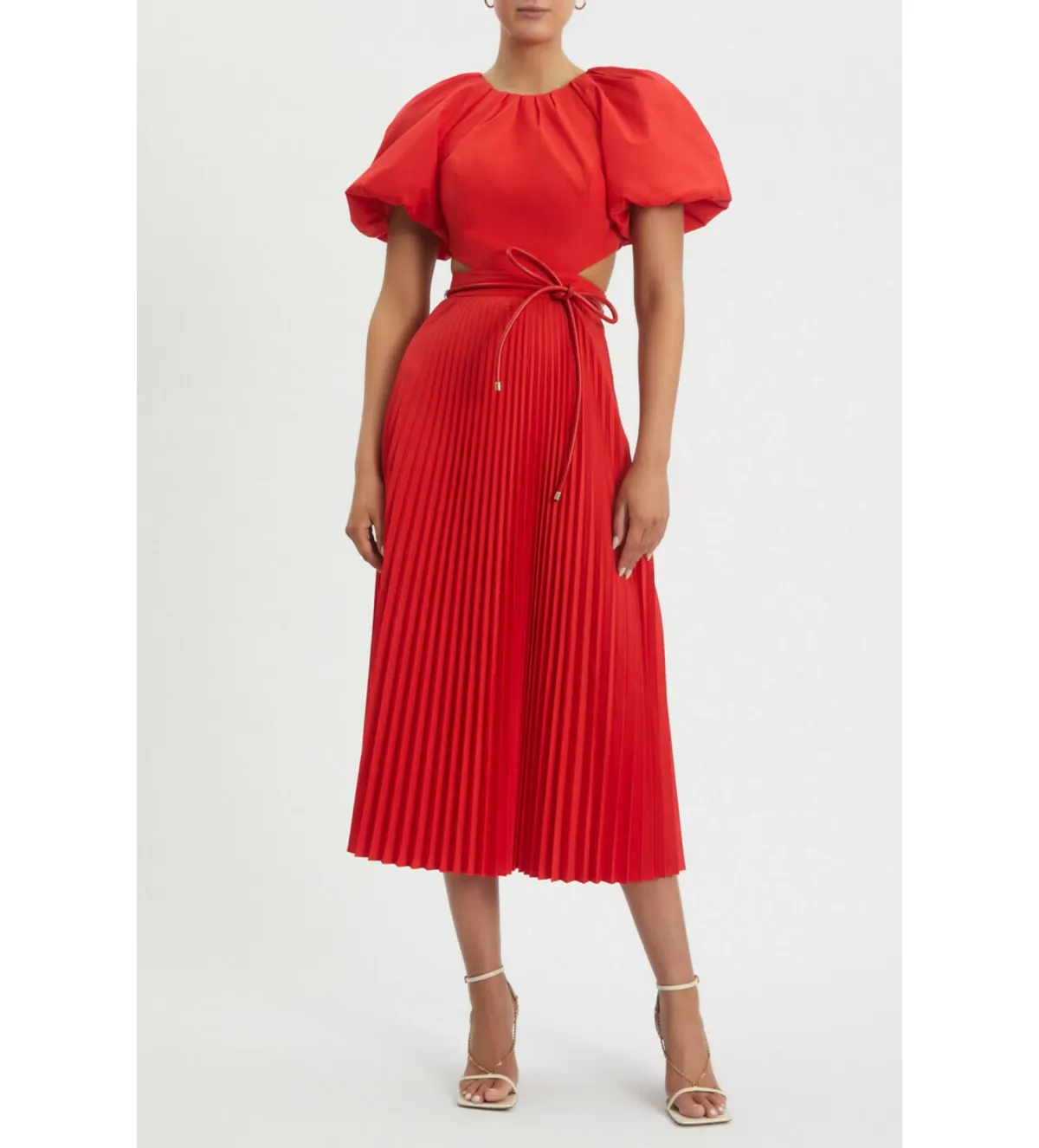 Rebecca Vallance Puff Sleeve Open Back Dress Red Size 14 for rent on The Volte - main image
