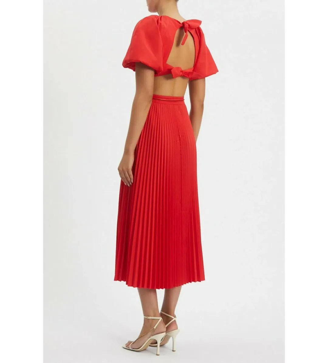 Rebecca Vallance Puff Sleeve Open Back Dress Red Size 14 for rent on The Volte - main image