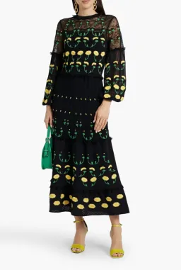 Valeninto Garavani Embroidered Lace Crochet Maxi Dress Black Size S / AU 8 for rent on The Volte - image 1