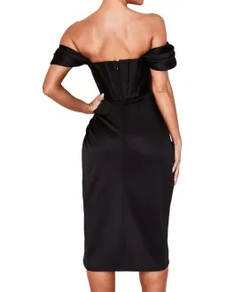 House of CB Loretta Satin Off the Shoulder Midi Dress Black Size S / AU 8 for rent on The Volte - image 3