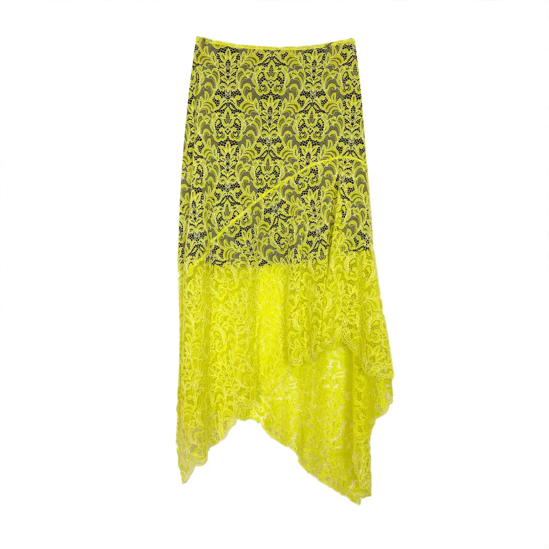 Marques Almeida Lace Layered Midi Skirt Yellow Black Size 10 for rent on The Volte - main image