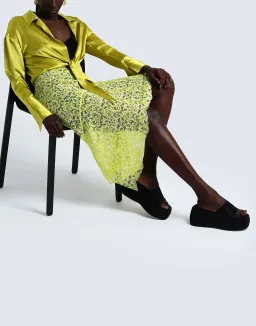 Marques Almeida Lace Layered Midi Skirt Yellow Black Size 10 for rent on The Volte - image 1