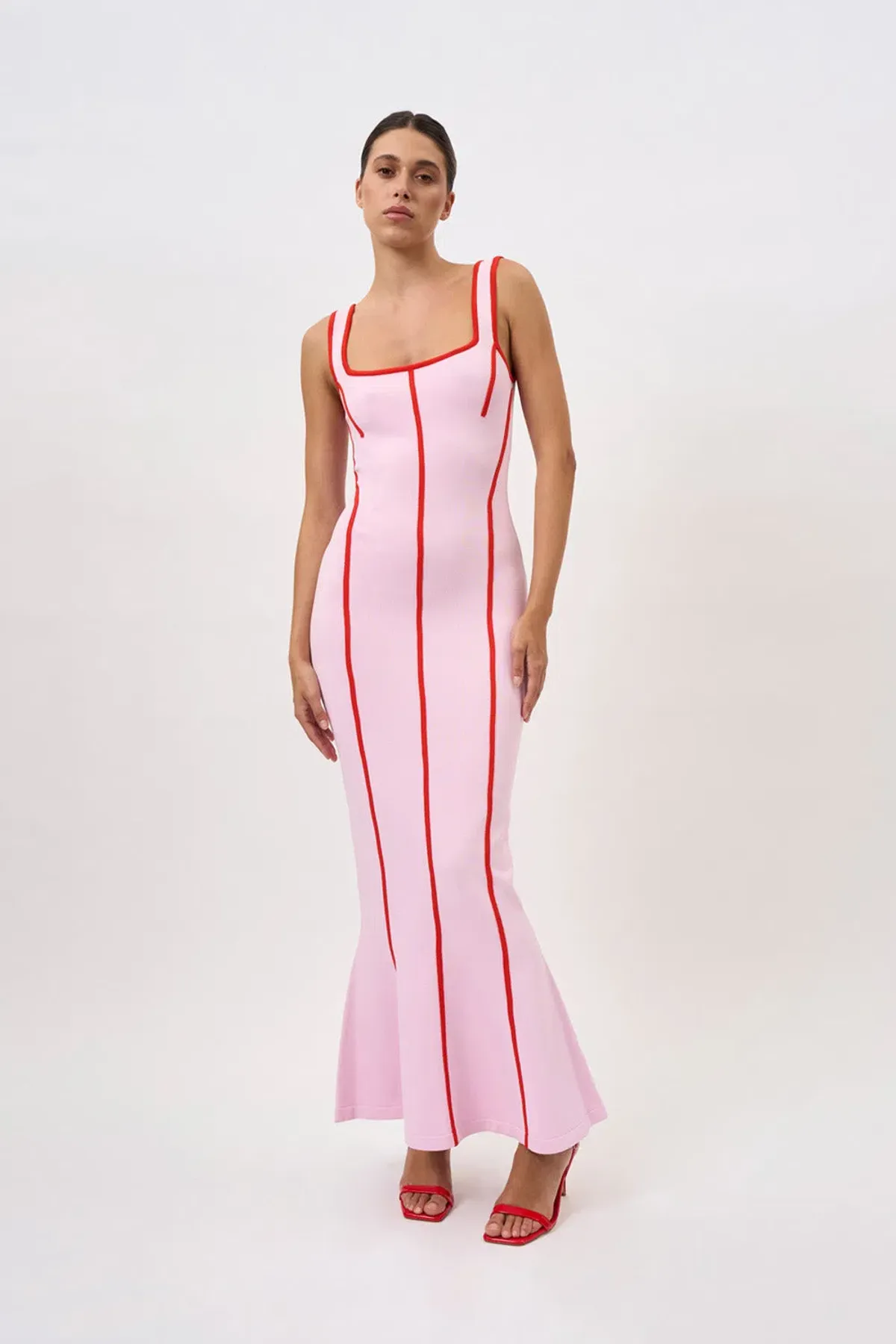 By Johnny Belle Contrast Pipe Knit Dress Pink/Red Size S / AU 8 for rent on The Volte - main image