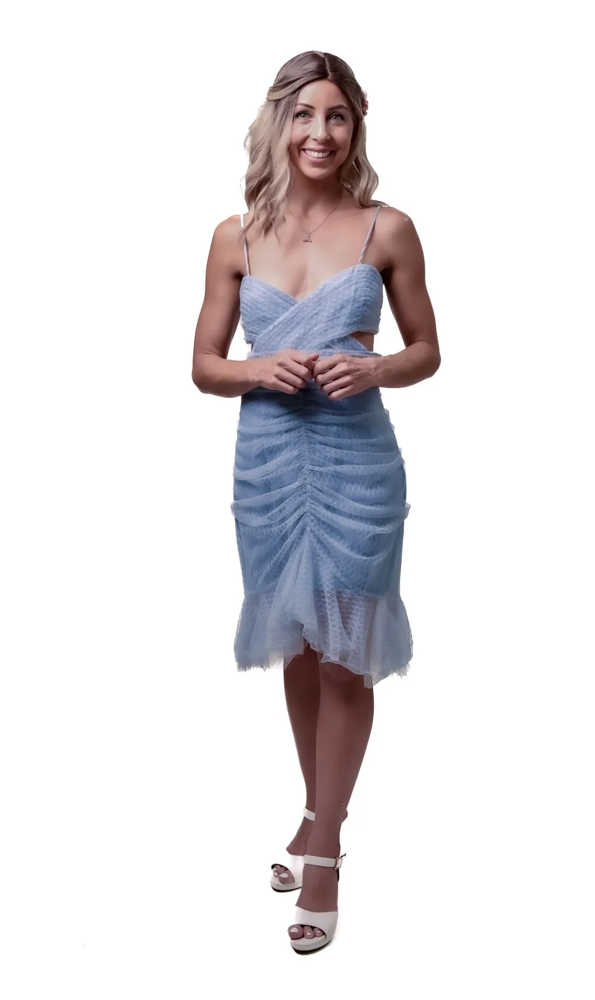 Alice McCall Tulle Cut Out Midi Dress Dusty Blue Size 12 for rent on The Volte - main image