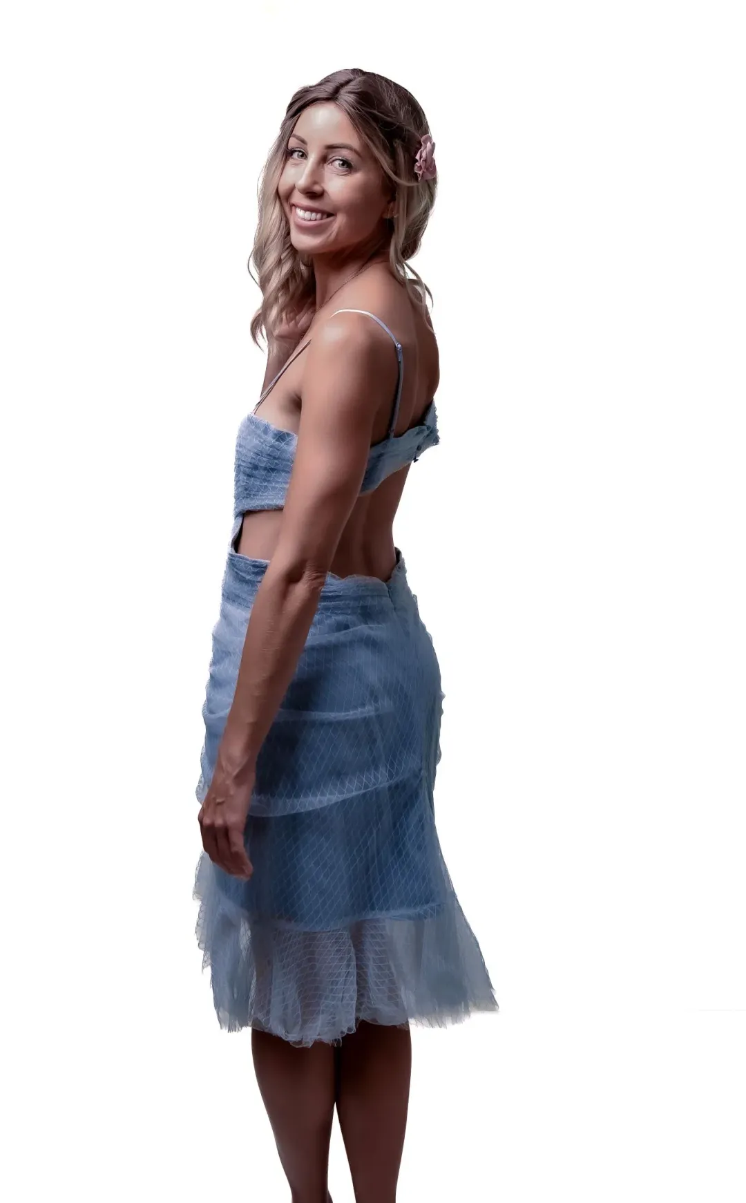 Alice McCall Tulle Cut Out Midi Dress Dusty Blue Size 12 for rent on The Volte - main image