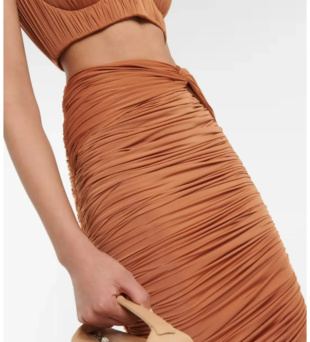 Alex Perry Hartley Ruched Maxi Skirt Brown Size AU 8 for rent on The Volte - main image