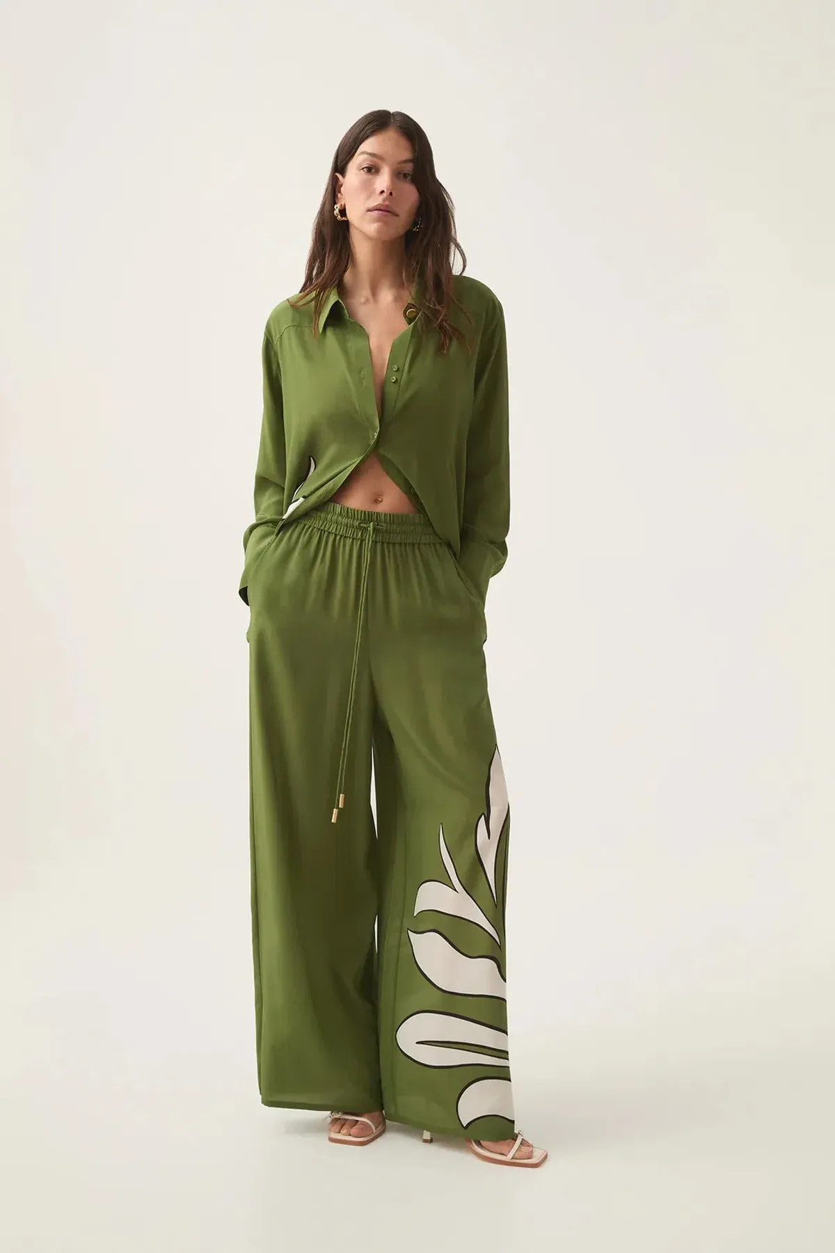 Aje Planetary Silk Drawcord Pants Abstract Fern Size AU 6 for rent on The Volte - main image