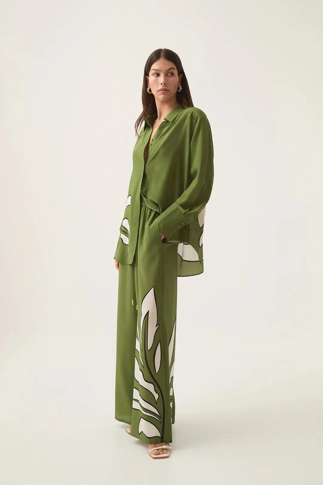Aje Planetary Silk Drawcord Pants Abstract Fern Size AU 6 for rent on The Volte - main image