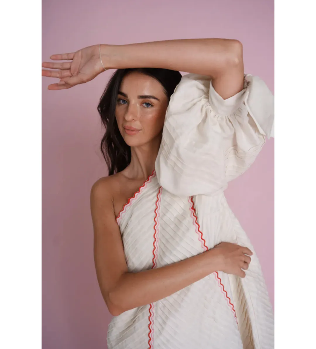 Toscani Odet Cherie Scallop Mini Dress in Crème Size AU 8 for rent on The Volte - main image