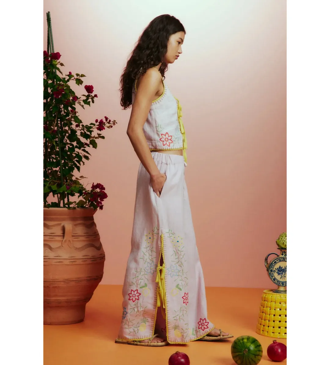 Alémais Olivia Embroidered Pant and Top Pink Size AU 16 for rent on The Volte - main image