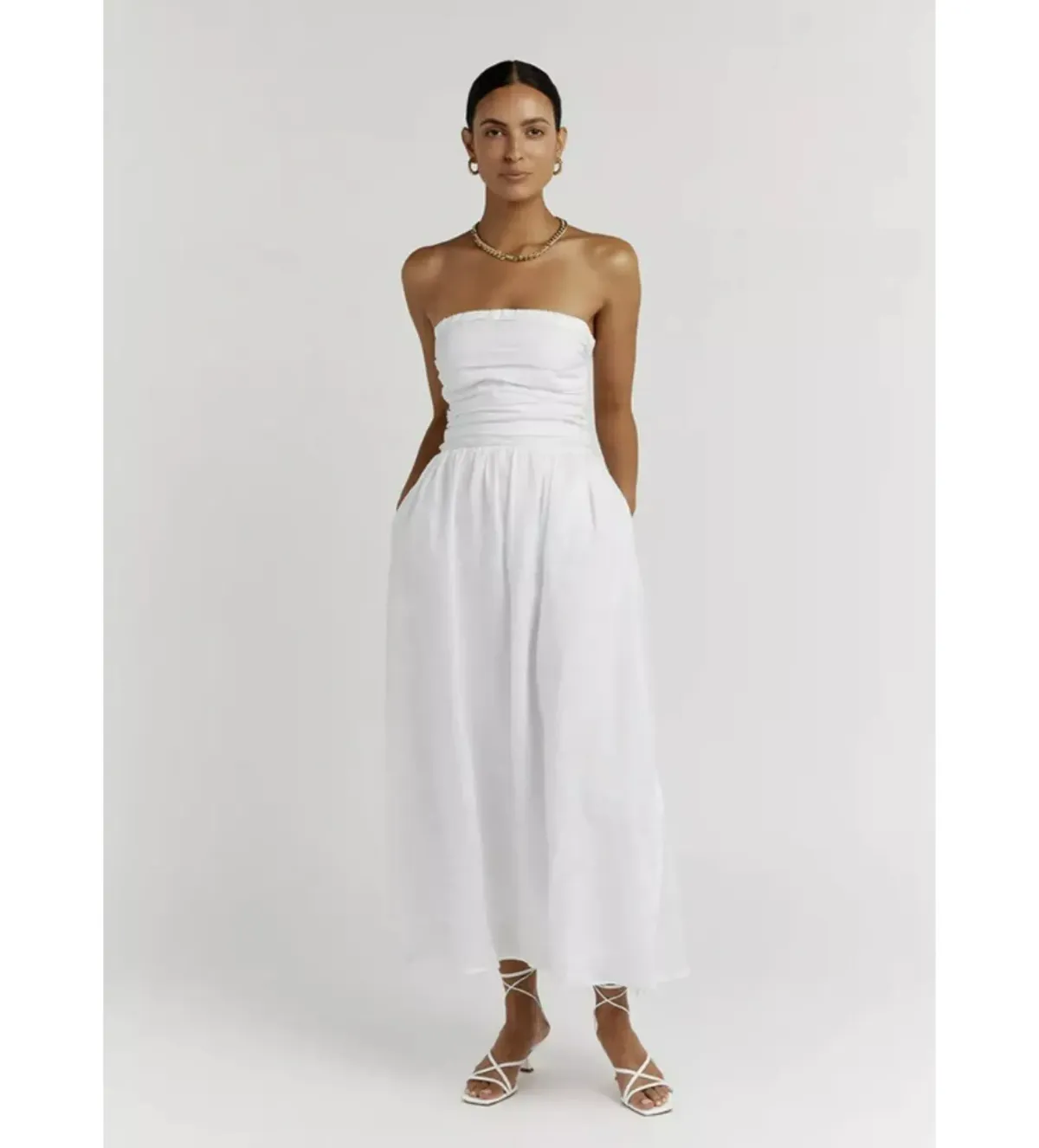 Dissh Lexi Linen Midi Dress White Size AU 10 for rent on The Volte - main image