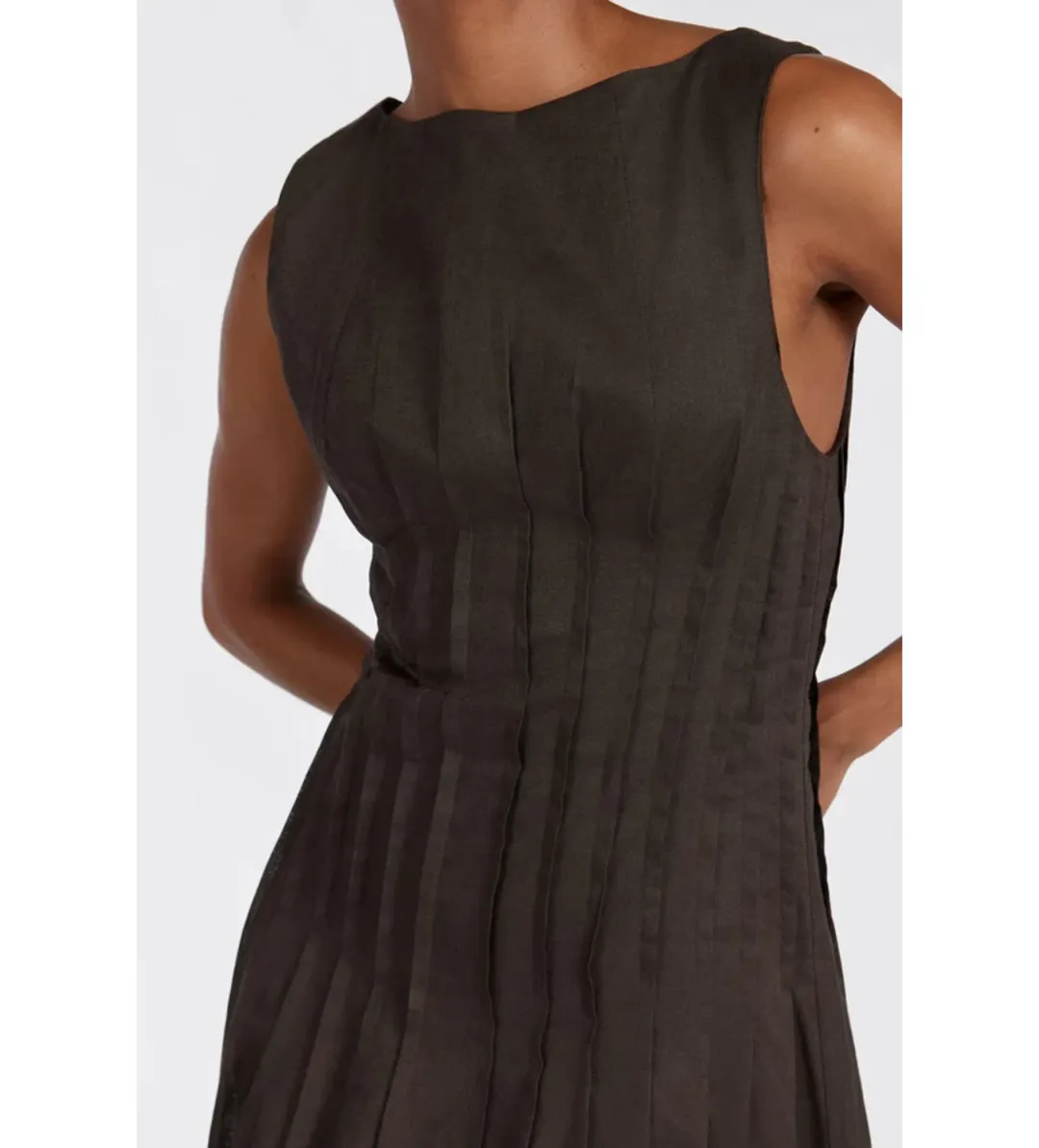 Dissh Mana Bitter Choc Linen Midi Dress Bitter Chocolate Size AU 10 for rent on The Volte - main image