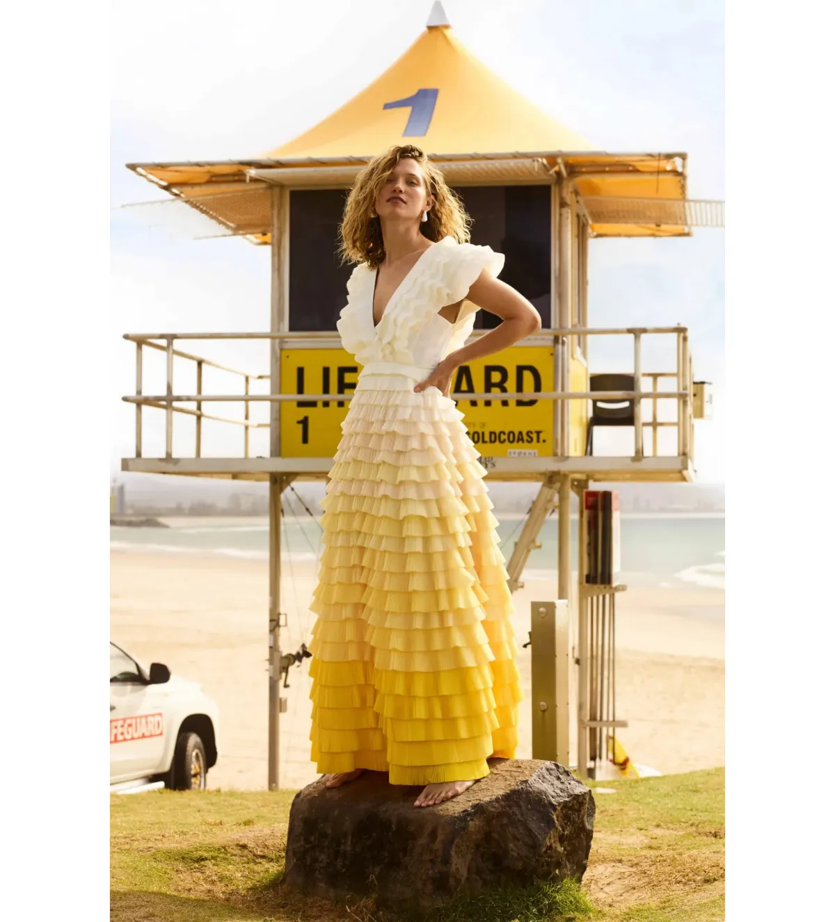 Aje Reflection Ombre Gown in Ivory/Acacia Yellow Size AU 16 for rent on The Volte - main image