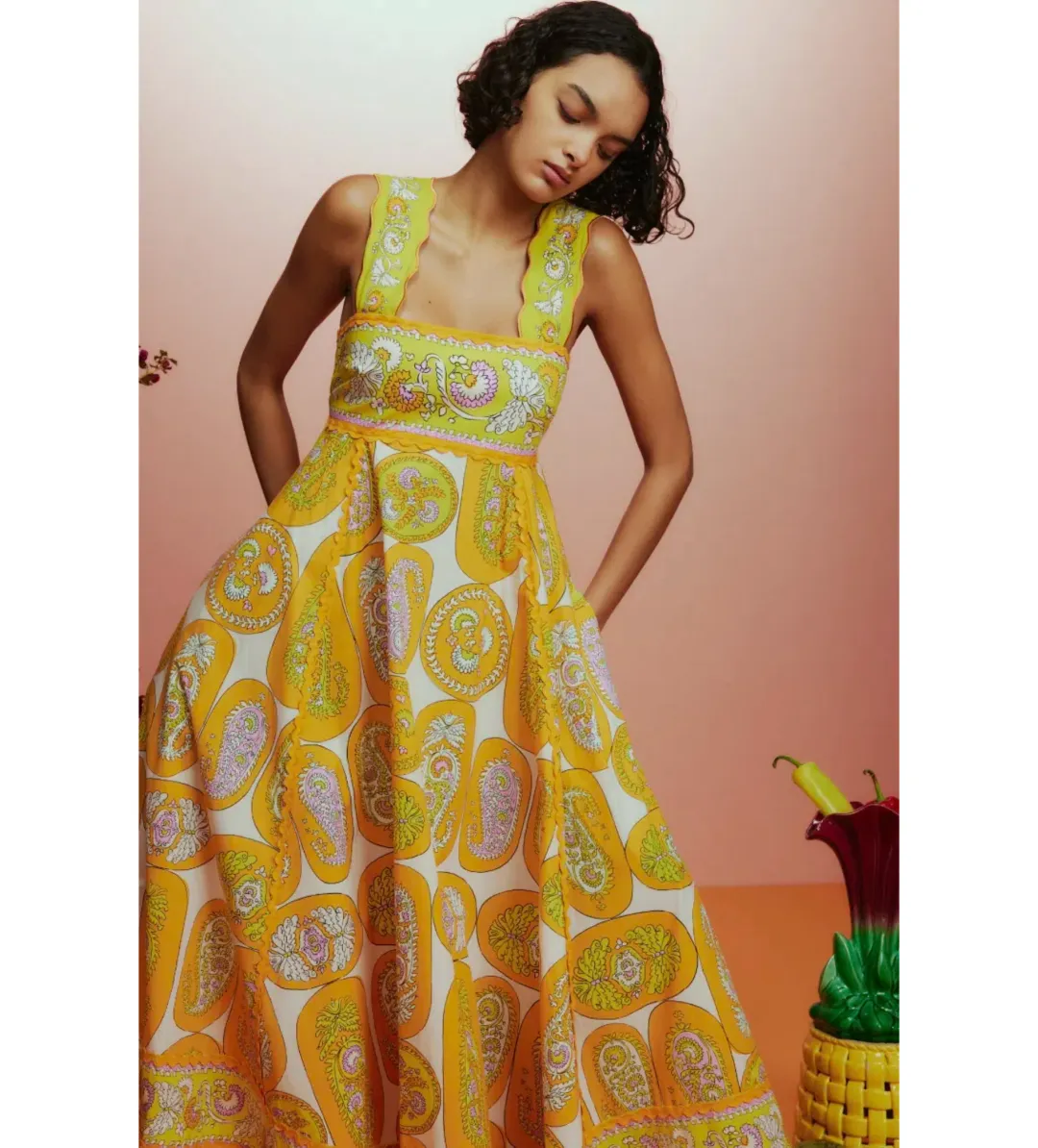 Alemais Diana Summer Dress Yellow Floral Size AU 10 for rent on The Volte - main image
