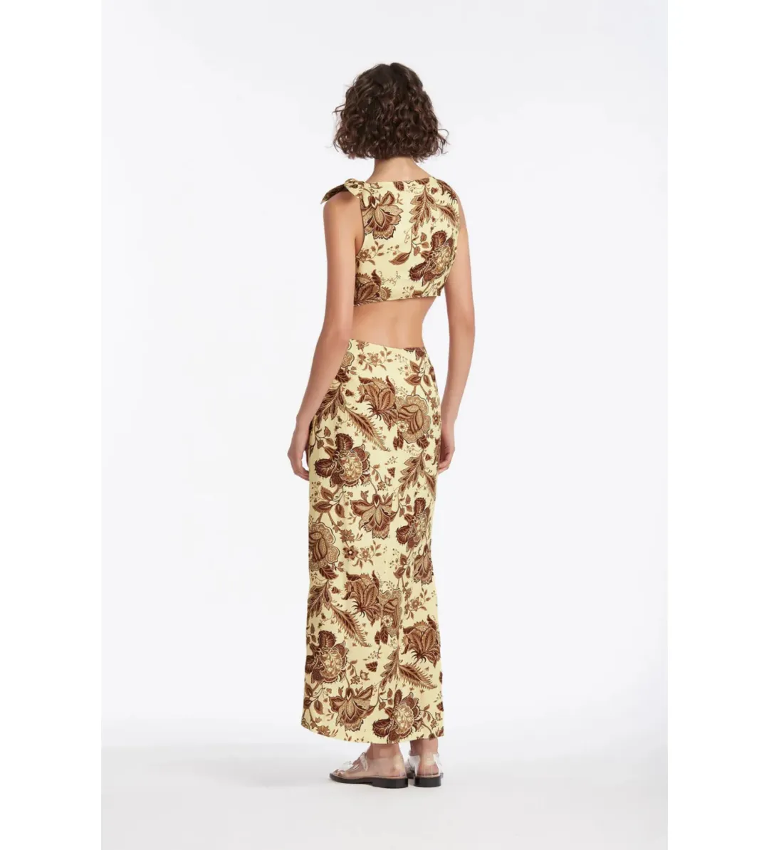 Sir The Label Rei Knot Midi Dress in Citrus Lilium Print Size 0 / AU 8  for rent on The Volte - main image