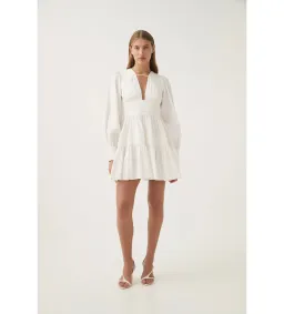 Aje Fallingwater Ruched Mini Dress in Ivory Size AU 14 for rent on The Volte - image 1