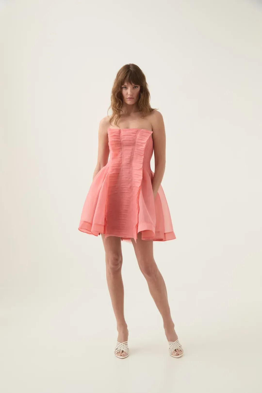 Aje Astrid Strapless Mini Dress Washed Coral Size AU 6  for rent on The Volte - main image