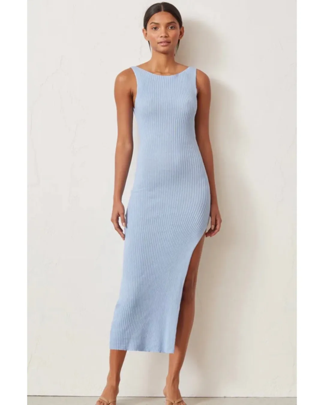 Bec & Bridge Riviera Knit Midi Dress in Sky Blue Size AU 8 for rent on The Volte - main image