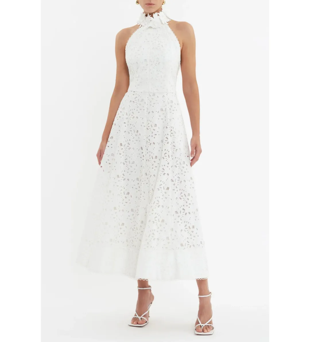 Rebecca Vallance Nuvola Halter Midi Dress in Ivory Size AU 8 for rent on The Volte - main image