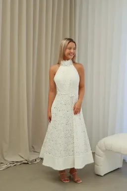 Rebecca Vallance Nuvola Halter Midi Dress in Ivory Size AU 8 for rent on The Volte - image 1