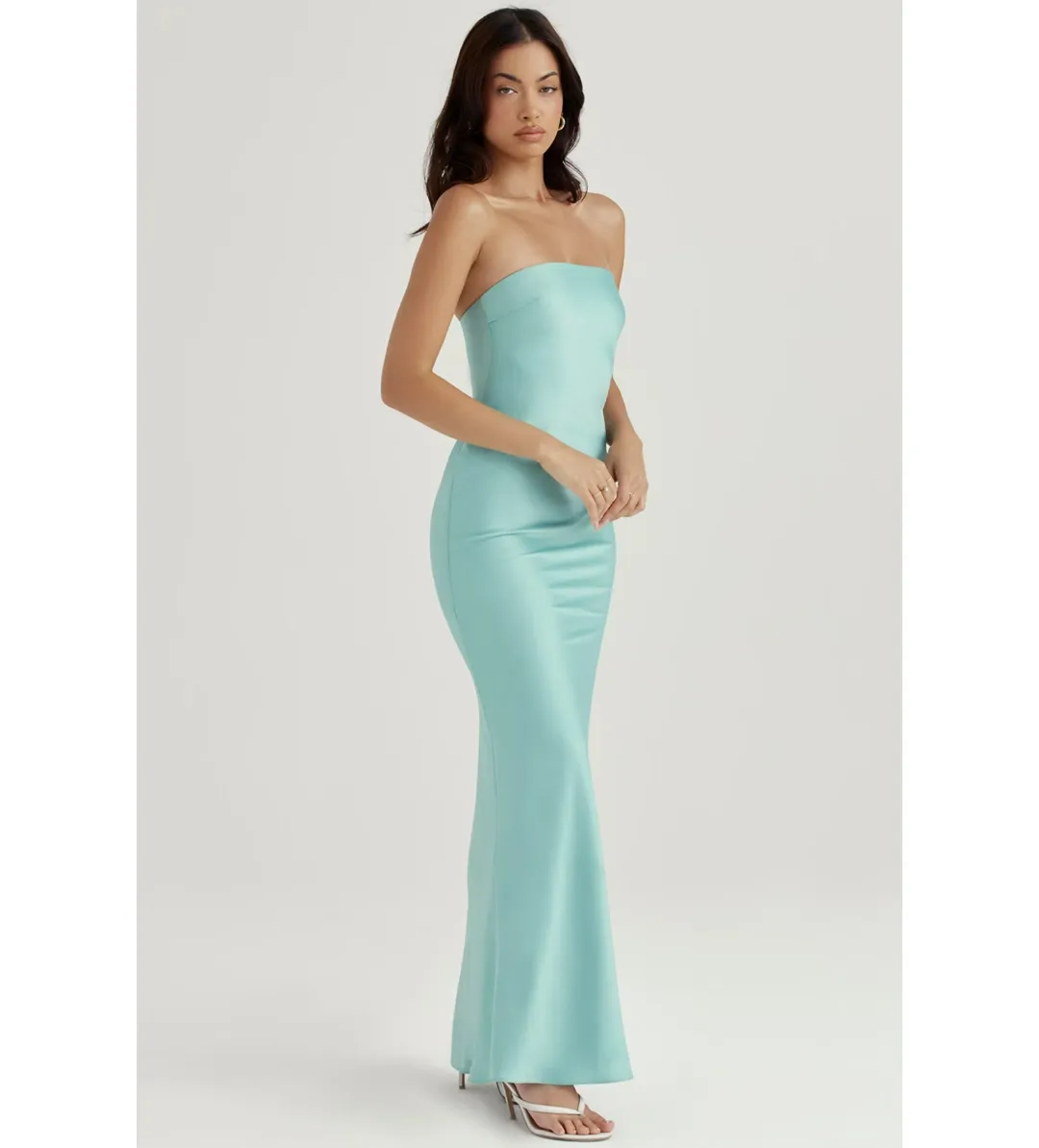 House of CB Alette Satin Maxi Dress Jade Size M / AU 10 for rent on The Volte - main image