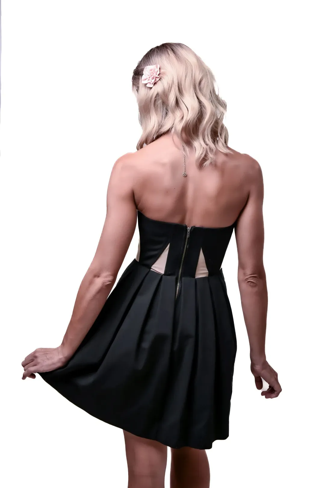 Bardot Strapless A-line Mini Dress Black/Beige Size 6 for rent on The Volte - main image