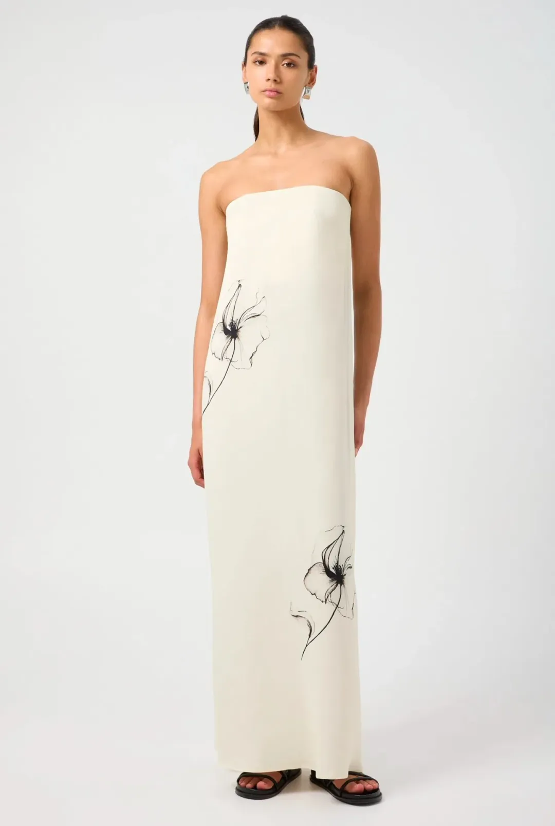 Third Form Dream State Strapless Maxi Dress Cream/Black Print Size 12 for rent on The Volte - main image
