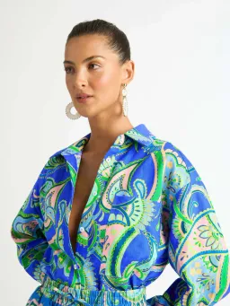Sheike Balearic Sea Linen Shirt and Short Set Print Size 10  for rent on The Volte - image 2