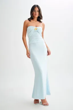 Meshki Winslet Strapless Slinky Longline Top and Bruna Slinky Fishtail Skirt Set in Sky Blue Size S / AU 8 for rent on The Volte - image 1