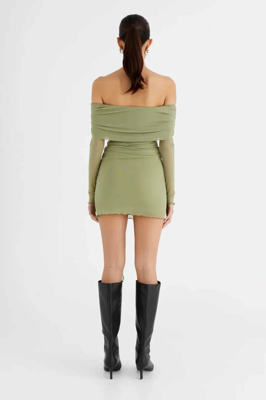 Benni Yasmin Off Shoulder Mini Dress Pistachio Size 6 for rent on The Volte - main image