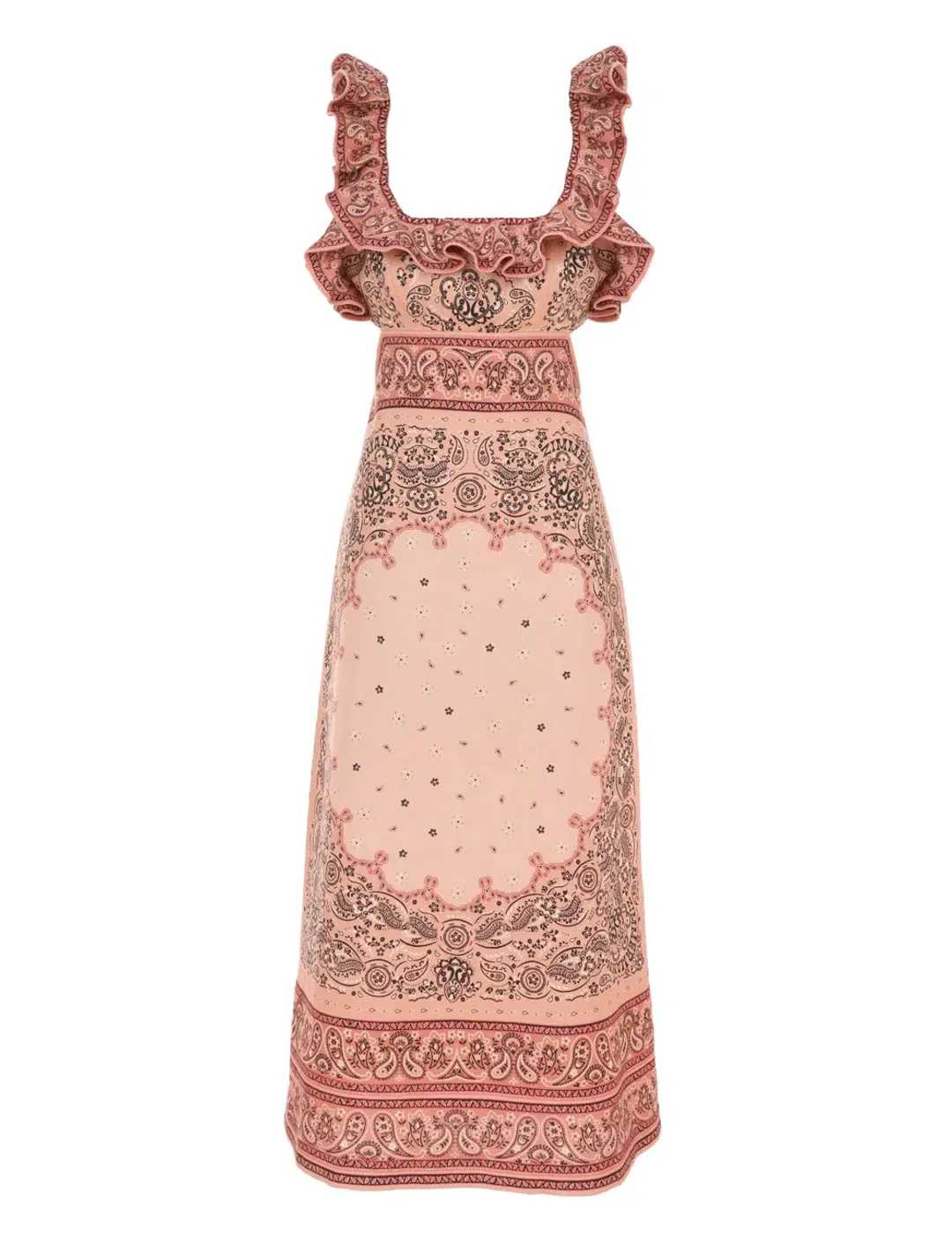 Zimmermann Matchmaker Frilled Midi Dress Pink Bandana Size 4 / AU 16 for rent on The Volte - main image
