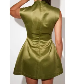 Odd Muse The Ultimate Satin Straight Neck Mini Dress in Olive Size AU 12 for rent on The Volte - image 4