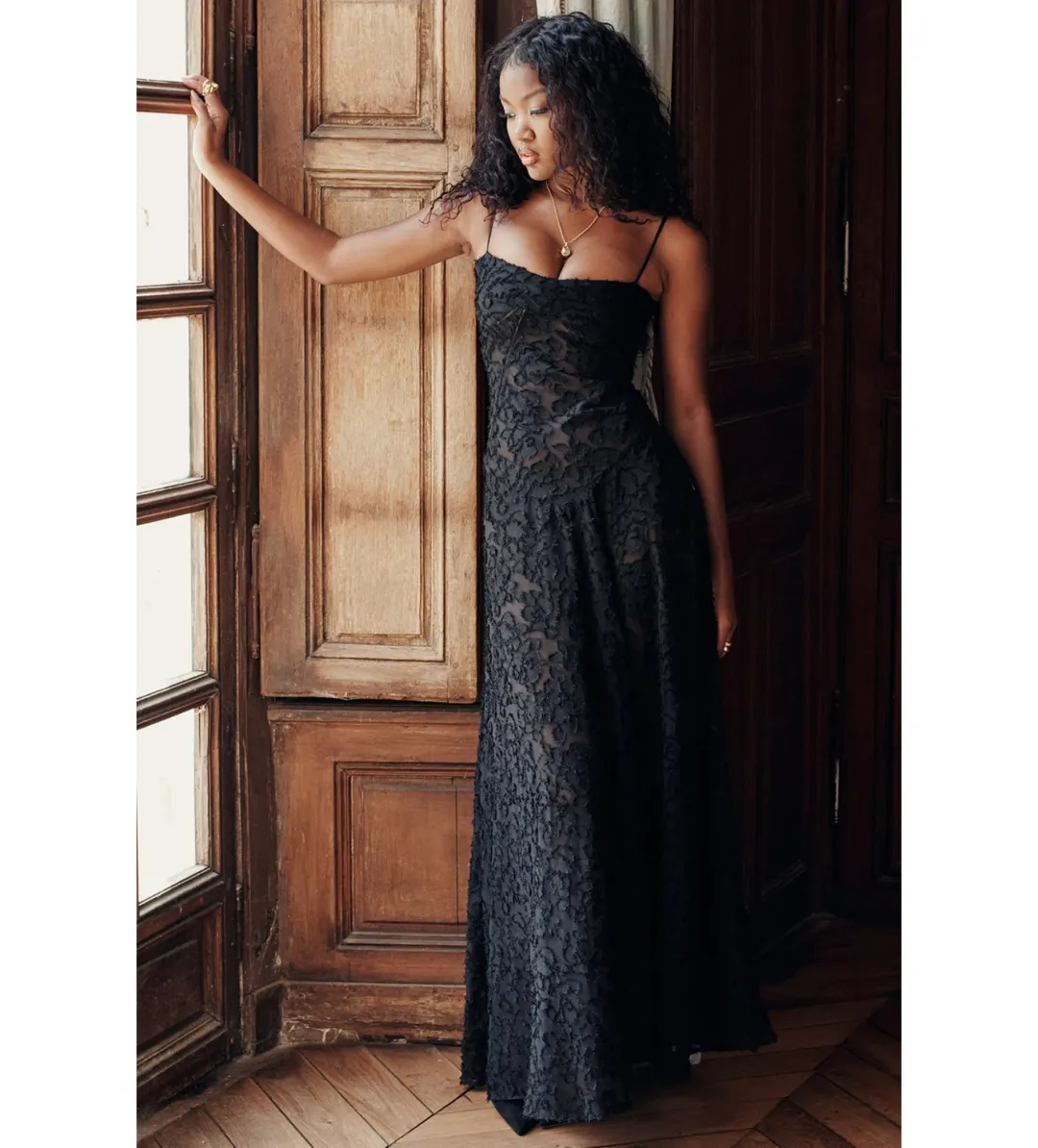 House of CB Seren Floral Lace Back Maxi Dress Black Size XS / AU 6 for rent on The Volte - main image