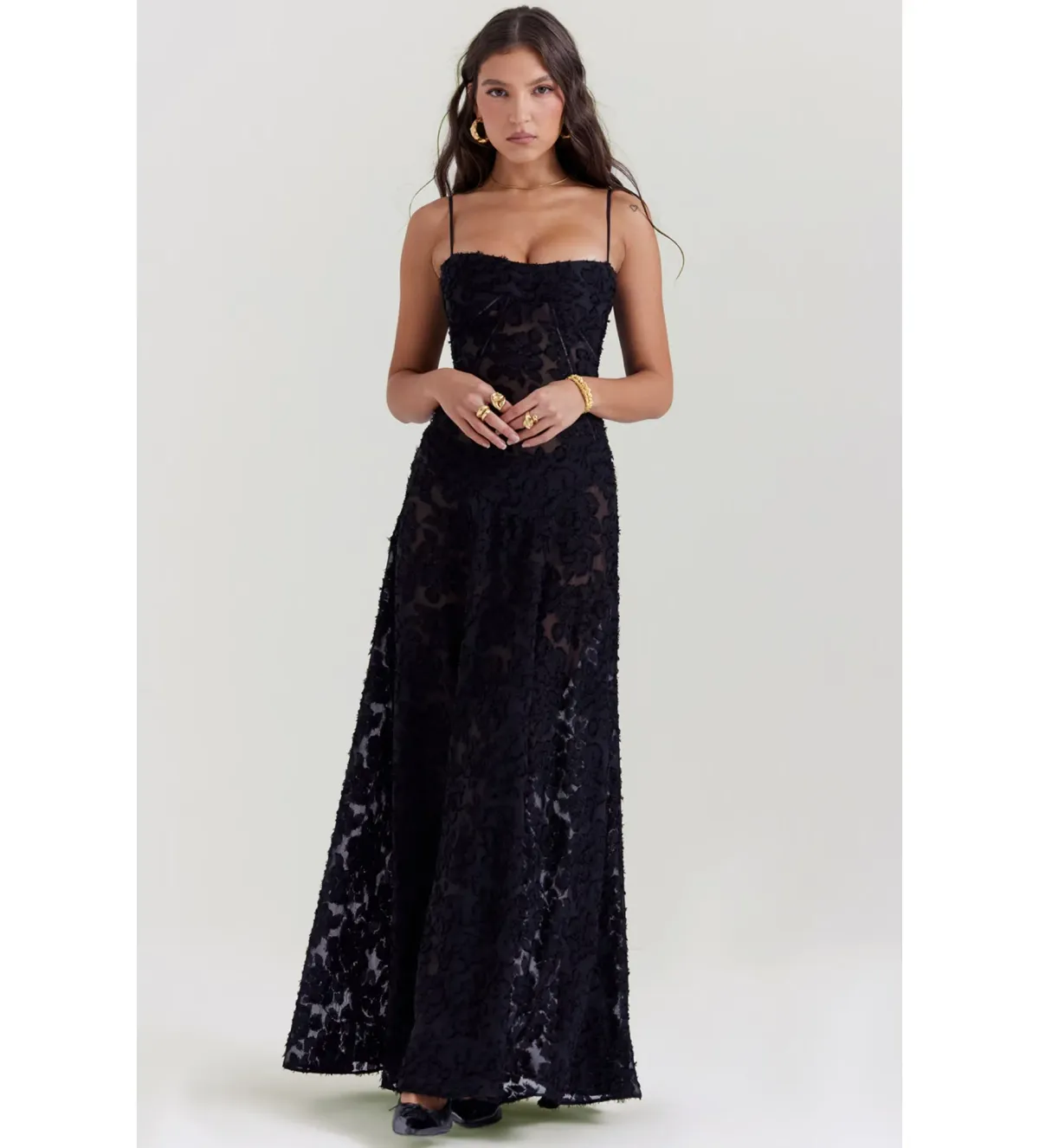House of CB Seren Floral Lace Back Maxi Dress Black Size XS / AU 6 for rent on The Volte - main image