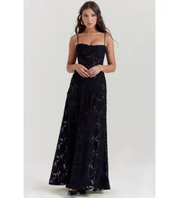 House of CB Seren Floral Lace Back Maxi Dress Black Size XS / AU 6 for rent on The Volte - image 1
