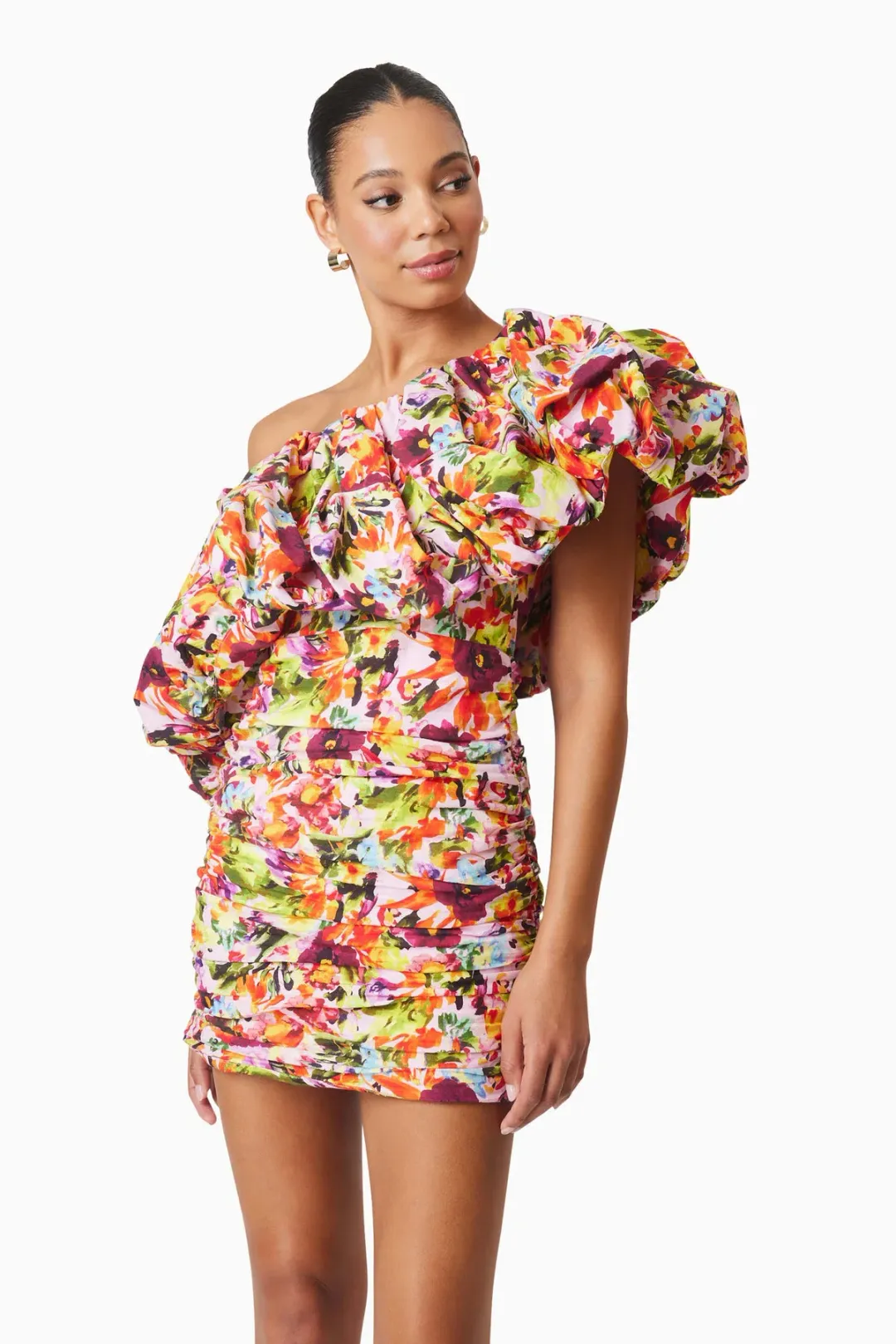 Elliatt Elira Printed Mini Dress in Floral Multi Size 10 for rent on The Volte - main image